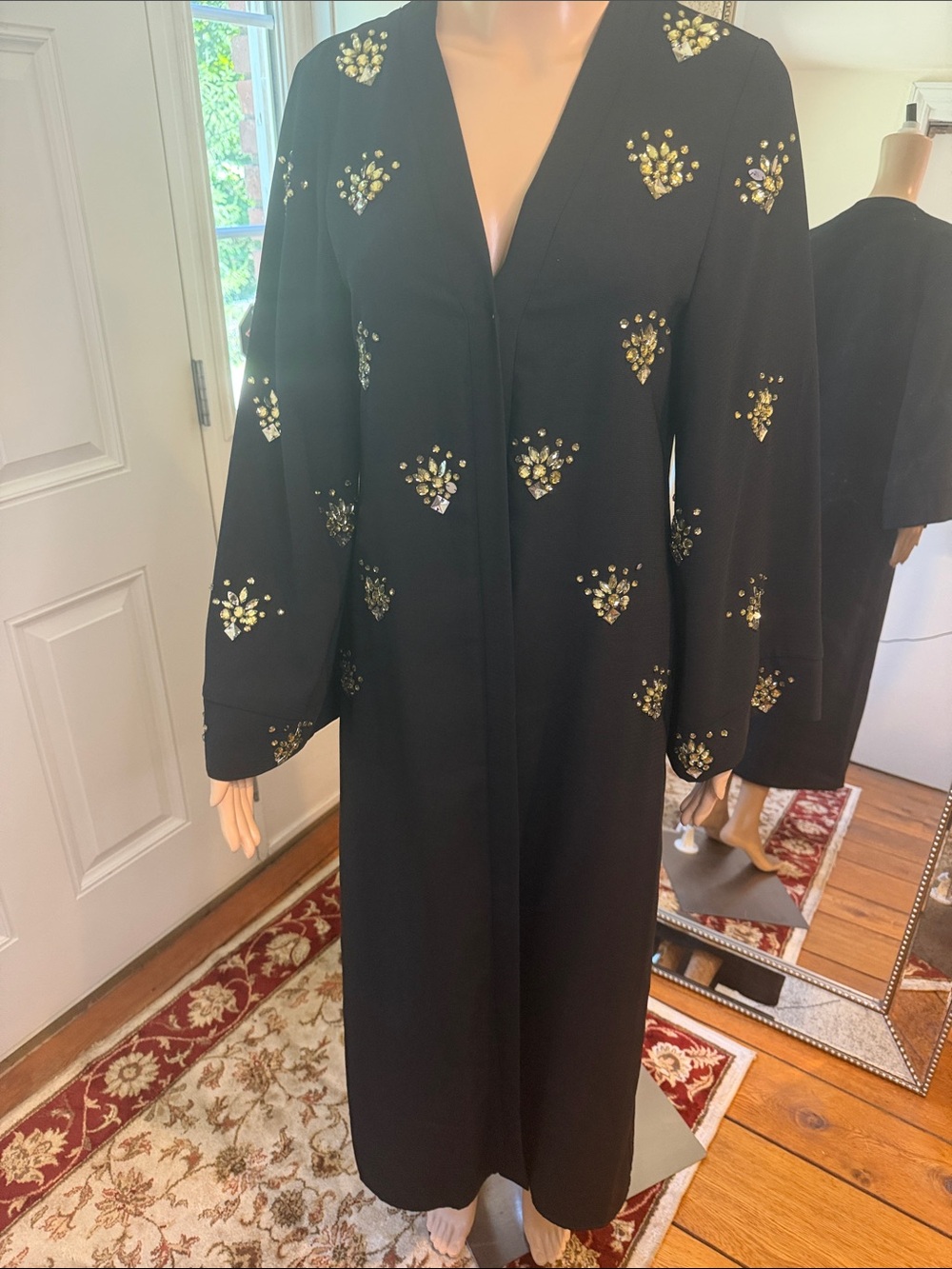 Black Abaya Long Sleeve with Gold Embellished Accents